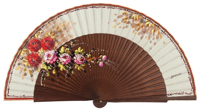 Hand painted fan with “damta” wood 3001NAT