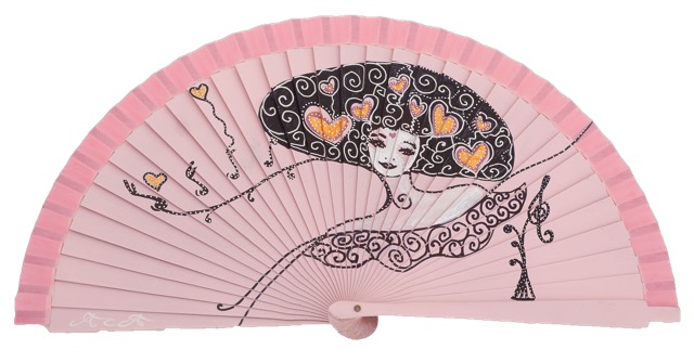 Hand painted fagus wood fan 3236ROS