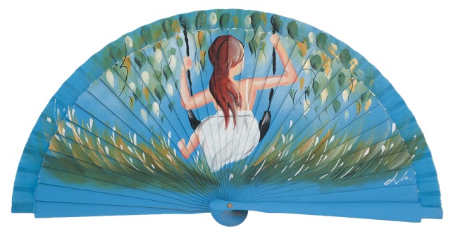 Hand painted fagus wood fan 3294TUR