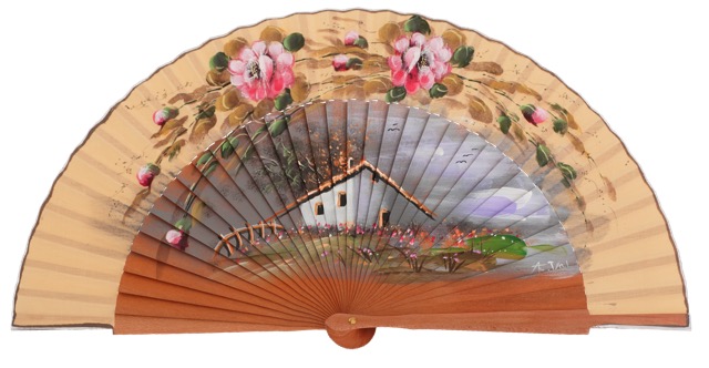 Hand painted pear wood fan 3362AVE