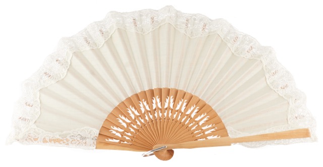 Wooden fan with lace 4306NAT