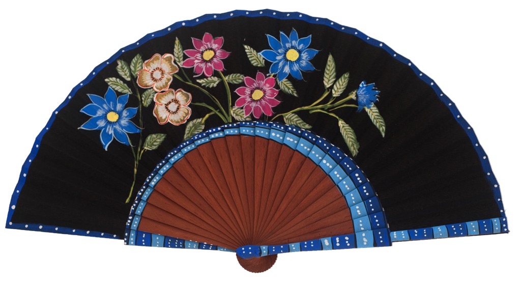 Abanico madera peral pintado a mano