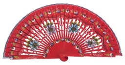 [4544] Abanico madera pintado a mano (ROJ)