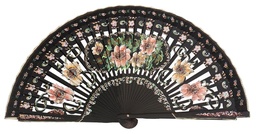 [4474] Abanico madera pintado a mano (NEG)