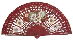 [4474] Abanico madera pintado a mano (ROJ)