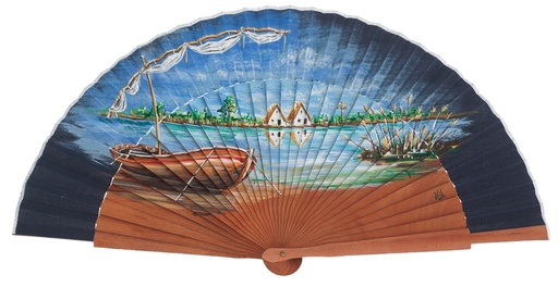[3287] Abanico madera peral pintado a mano